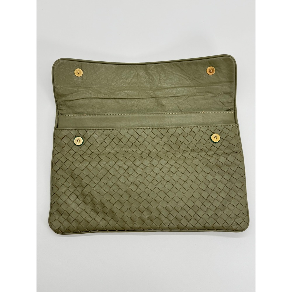 Meyers USA Vintage Woven Leather Clutch Bag Olive Green Intrecciato Flap Handbag - Picture 2 of 9
